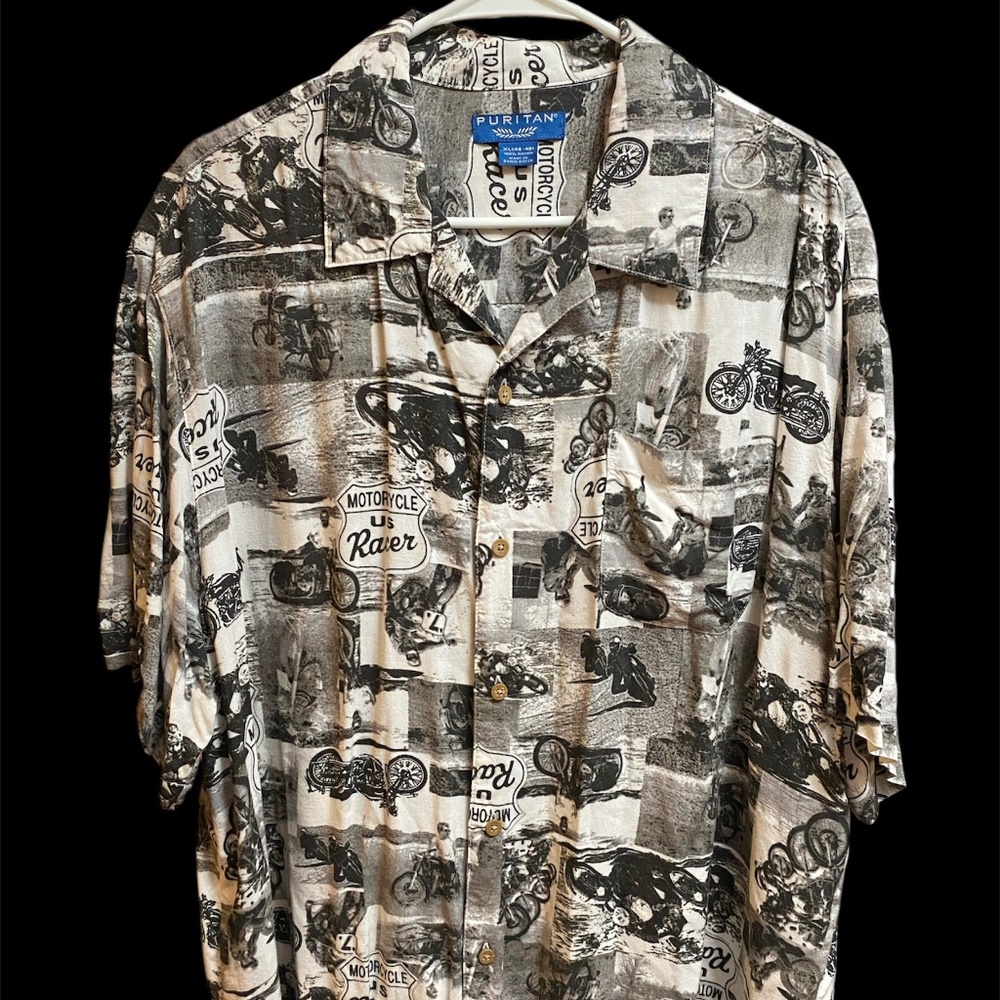 Puritan Mens' Motorcycle US Racer Button Down Short Sleeve Shirt Size XL Rayon